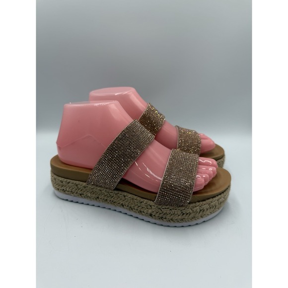 Top Moda Rose Color Rhinestones Platform Slides Two Straps Across Top Size 7.5 - Picture 1 of 14